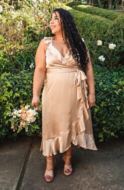 Show Me Your MuMu Satin Wrap Ruffle Trim Sleeveless Dress Champagne XL